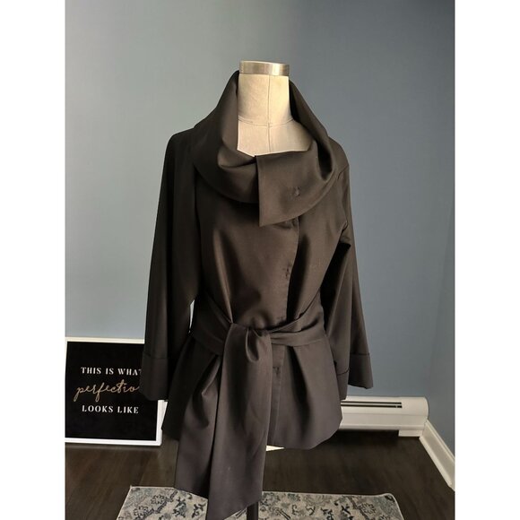 Theory Women’s Black Sheena Snap Collar Belted Waist Wide Sleeve Jacket Small - Picture 2 of 5